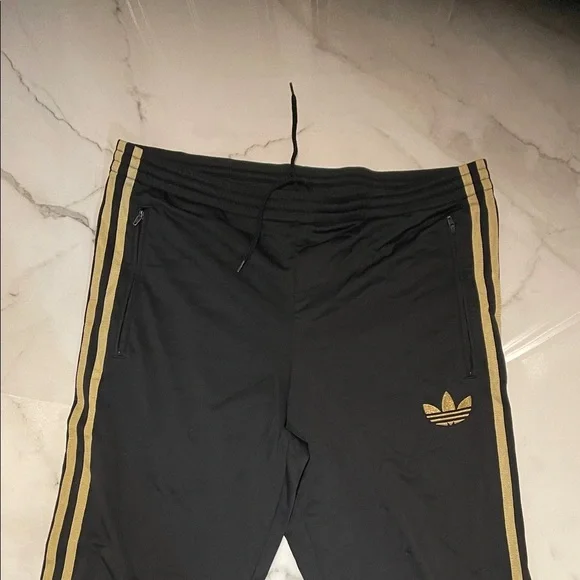 Adidas men’s gold striped vintage zipped ankle track pants - Picture 2 of 7